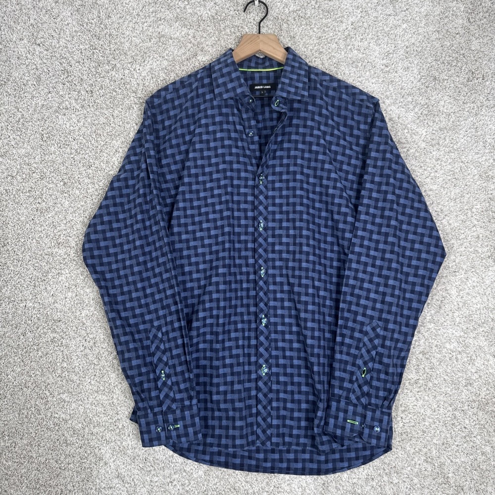 Jared‎ Lang Men's Size Large Button Down Shirt Blue Cotton
